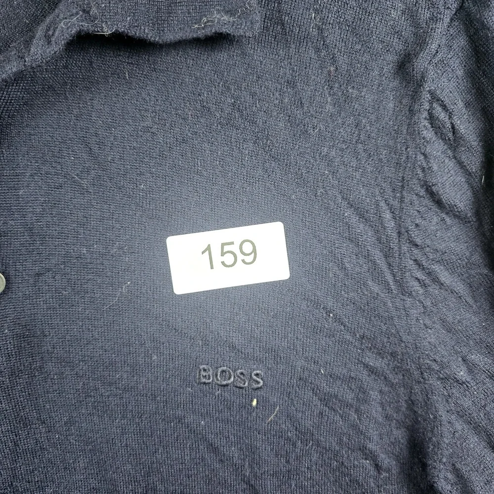 Hugo Boss Knit Polo Sweater Men L Virgin Wool Navy Blue 100%‎ Wool 50298478